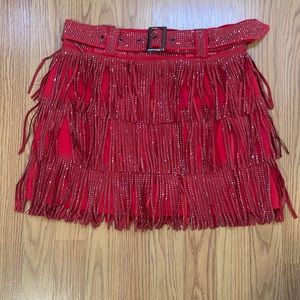 NWT Red sparkle skirt with belt and built in shorts
